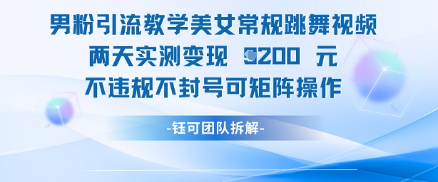 男粉引流教学美女常规跳舞视频两天实测变现1k+,不违规不封号可矩阵操作-水滴知识网