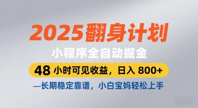 2025翻身计划,小程序全自动掘金,48小时可见收益,日入8张+,长期稳定靠谱,小白宝妈轻松上手【揭秘】-水滴知识网