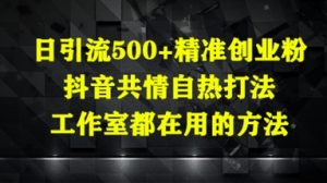 日引流500+精准创业粉,抖音共情自热打法,工作室都在用的方法-水滴知识网
