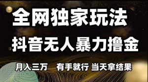 全网独家玩法抖音无人暴力撸金,月入3W,有手就行,当天拿结果【揭秘】-水滴知识网
