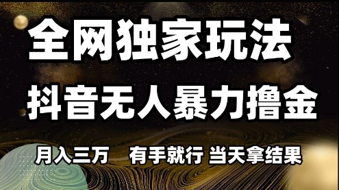 全网独家玩法抖音无人暴力撸金,月入3W,有手就行,当天拿结果【揭秘】-水滴知识网