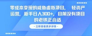零成本变现的咸鱼虚拟项目， 轻资产运营，新手日入3张+，目前没有项目的老铁正合适-水滴知识网