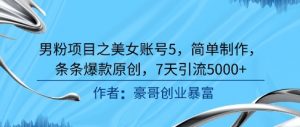 男粉项目之美女账号5，简单制作，条条爆款原创，7天引流5000+-水滴知识网