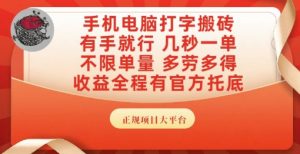 手机电脑打字搬砖,副业可发展主业来做蓝海项目,有手就行,几秒一单,不限单量,多劳多得【揭秘】-水滴知识网