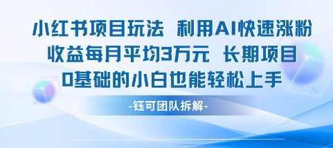 适合小白操作的小红书新项目，利用AI快速涨粉，收益每月平均1W+-水滴知识网