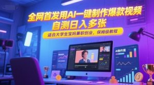 全网首发用AI一键制作爆款视频，自测日入多张，适合大学生宝妈兼职创业，保姆级教程-水滴知识网