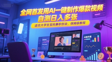 全网首发用AI一键制作爆款视频，自测日入多张，适合大学生宝妈兼职创业，保姆级教程-水滴知识网