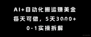 AI+自动化搬运挣美金，每天可做，5天3k+，0-1实操拆解【揭秘】-水滴知识网