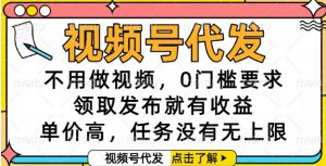 视频号代发，不用做视频，0门槛要求，领取发布就有收益，单价高，任务没有无上限【揭秘】-水滴知识网