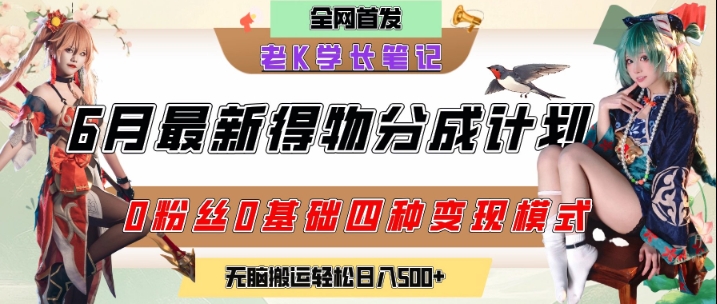 6月份最新得物创作者分成计划2.0玩法，0粉丝0基础四种模式变现，从隐蔽渠道无脑搬运，日入2张-水滴知识网