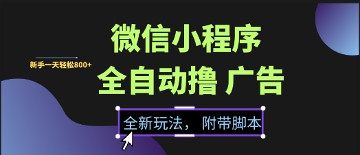 微信小程序全自动撸广告项目,彻底解决没流量的问题,新手一天8张+【揭秘】-水滴知识网