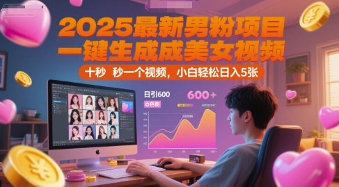 2025最新男粉项目，一键生成美女视频，日引600+色粉 十秒一个视频，小白轻松日入5张【揭秘】-水滴知识网