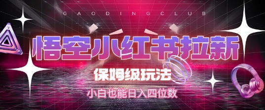 悟空小红书拉新,保姆级玩法,小白也能日入四位数-水滴知识网
