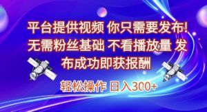 平台提供视频，你只需要发布， 无需粉丝基础，不看播放量，发布成功即获报酬，日入3张【揭秘】-水滴知识网