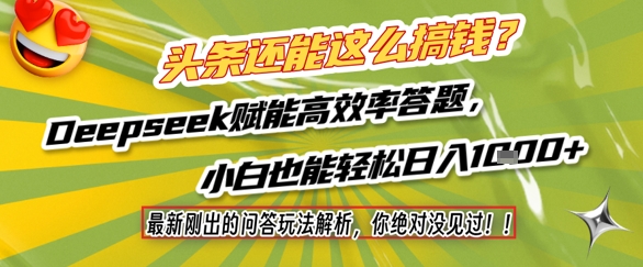 头条还能这么搞钱?最新刚出的问答玩法解析,你绝对没见过!Deepseek赋能高效率答题,小白也能轻松日入1k+-水滴知识网
