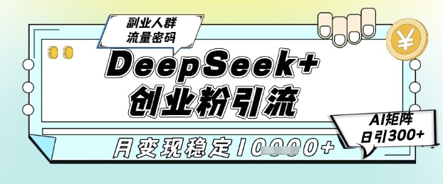 DeepSeek+创业粉精准引流,全新分享课4.0玩法,AI矩阵日引300+,多种变现方式,稳定月入1W-水滴知识网