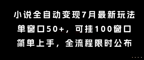 小说全自动变现7月玩法，单窗口50+，可挂100窗口，简单上手，全流程限时公布【揭秘】-水滴知识网