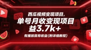 西瓜视频变现项目，单号月收益3.7k+，有播放就有收益(附详细教程)-水滴知识网