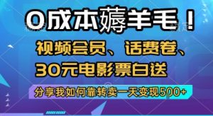 0成本薅羊毛!视频会员、话费卷、30元电影票白送，分享我如何靠转卖一天变现5张+【揭秘】-水滴知识网