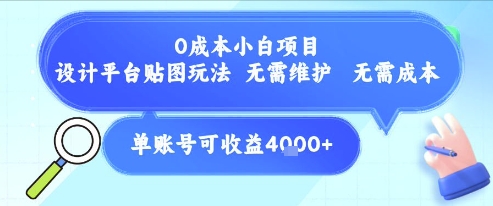 0成本小白项目，设计平台贴图玩法，无需维护，无需成本，单账号单月可产生收益4k+-水滴知识网