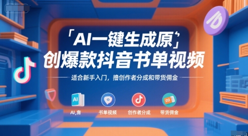 AI一键生成原创爆款抖音书单视频,适合新手入门,撸创作者分成和带货佣金【揭秘】-水滴知识网