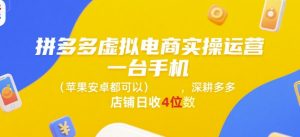 拼多多虚拟电商实操运营,一台手机(苹果安卓都可以),深耕多多店铺日收4位数-水滴知识网