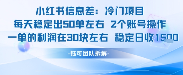 小红书信息差冷门项目一单利润30块每天稳定1.5k左右2个账号操作-水滴知识网