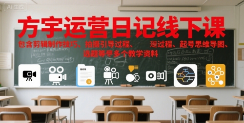 方宇运营日记线下课,包含剪辑制作技巧、拍摄引导过程、起号思维导图、选题等多个教学资料-水滴知识网