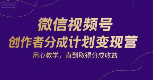 微信视频号创作者分成计划变现营,用心教学,直到取得分成收益-水滴知识网