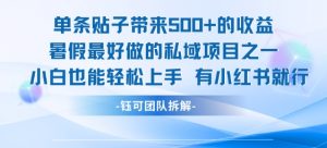 单条贴子带来5张的收益，暑假最好做的私域项目之一，小白也能轻松上手，有小红书就行-水滴知识网