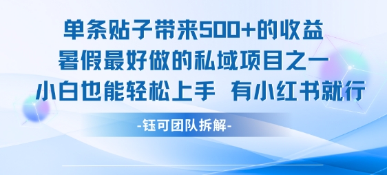 单条贴子带来5张的收益，暑假最好做的私域项目之一，小白也能轻松上手，有小红书就行-水滴知识网