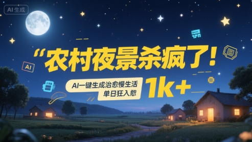 农村夜景杀疯了!AI一键生成治愈系慢生活,单日狂入1k+-水滴知识网