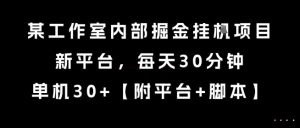 某工作室内部掘金挂G项目，新平台，每天30分钟，单机30+【揭秘】-水滴知识网