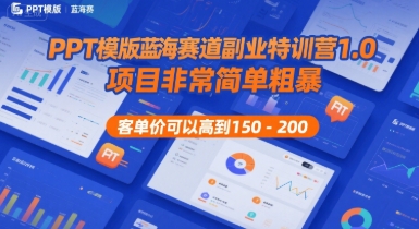 PPT模版蓝海赛道副业特训营1.0，项目非常简单粗暴，客单价可以高到150-200-水滴知识网