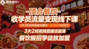 顶合餐饮-收学员流量变现线下课,3天2短视频直播流量课,餐饮板招学徒放加盟-水滴知识网