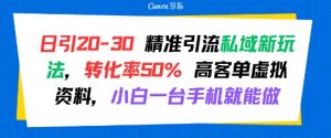 日引 20-30 精准引流私域新玩法，转化率50% 高客单虚拟资料，小白一台手机就能做-水滴知识网