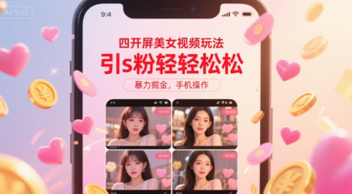 四开屏美女视频玩法,引s粉轻轻松松,暴力掘金,手机操作【揭秘】-水滴知识网