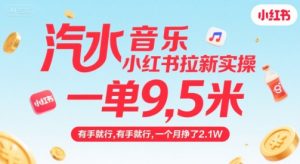 汽水音乐小红书拉新实操，，一单9.5米，有手就行，一个月挣了2.1W-水滴知识网