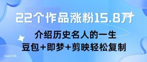 22个作品涨粉15.8W ，介绍历史名人的一生 ， 豆包+即梦+剪映轻松复制-水滴知识网