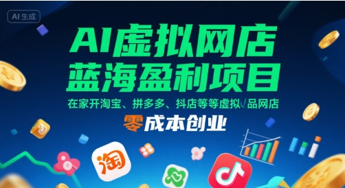 AI虚拟网店蓝海盈利项目，在家开淘宝、拼多多、抖店等虚拟品网店，零成本创业-水滴知识网