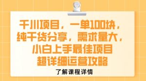 千川项目，一单1张，纯干货分享，需求量大，小白上手最佳项目，超详细运营攻略-水滴知识网