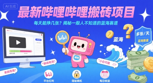 最新哔哩哔哩上B站搬砖项目,每天能挣几张?揭秘一般人不知道的蓝海赛道-水滴知识网