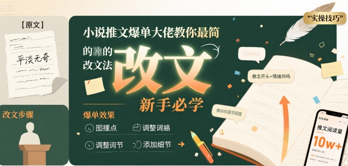 小说推文爆单大佬教你最简单的改文方法实操课,新手必学-水滴知识网