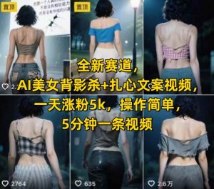 全新赛道，AI美女背影杀+扎心文案视频，一天涨粉5k，操作简单，5分钟一条视频-水滴知识网