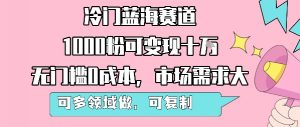 冷门蓝海赛道,1000粉可变现十W,无门槛0成本,市场需求大,可多领域做,可复制性强-水滴知识网