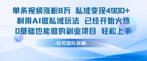 单条视频私域变现4.9k+利用AI做私域玩法 已经开始火热0基础也能做的副业项目轻松上手-水滴知识网