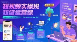 短视频实操班超级运营课,新手小白到短视频大神必修课程,剪辑-拍摄-运营-直播-变现-水滴知识网