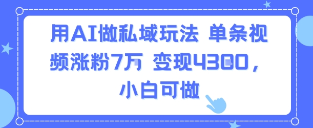 用AI做私域玩法，单条视频涨粉7W变现4.3k，小白可做-水滴知识网