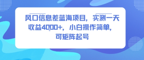 风口信息差蓝海项目,实测一天收益4k+,小白操作简单,可矩阵起号-水滴知识网