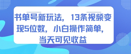 书单号新玩法,13条视频变现5位数,小白操作简单,当天可见收益-水滴知识网